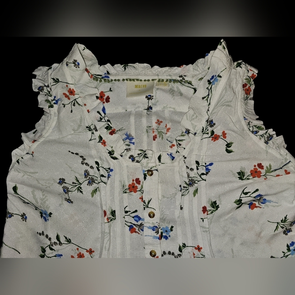 Maeve Anthropologie Floral Ruffle Blouse Boho Cottagecore Button Front Top Sz 4 - Picture 10 of 13